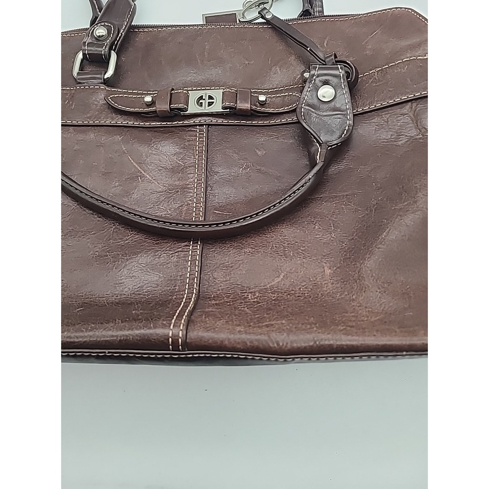 Giani Bernini Genuine Leather Portfolio Business Tote Brown Multi Pockets Zipper - Picture 3 of 16